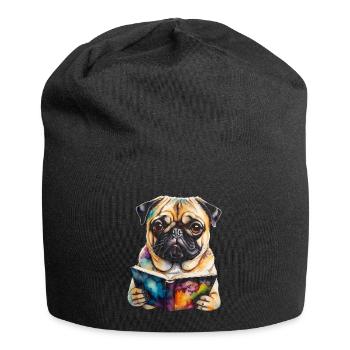 Carlin Lecture Livre Chien Coloré Drôle Animal Design Imprimer - Bonnet en jersey - noir - Devant
