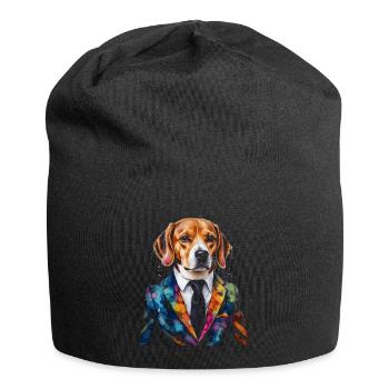 Beagle Anzug Hund Bunt Lustig Tier Design Print - Jersey-Beanie - Schwarz - Vorne