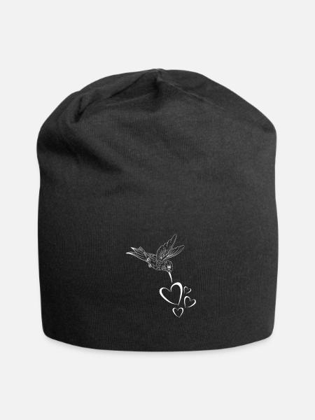 Kolibri mit Herzen - Jersey-Beanie - Schwarz