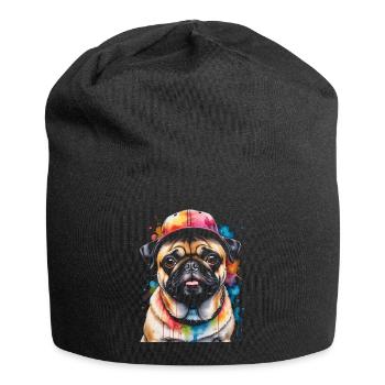 Pug Snapback Cap Dog Colorful Funny Design Print - Jersey Beanie - black - Front