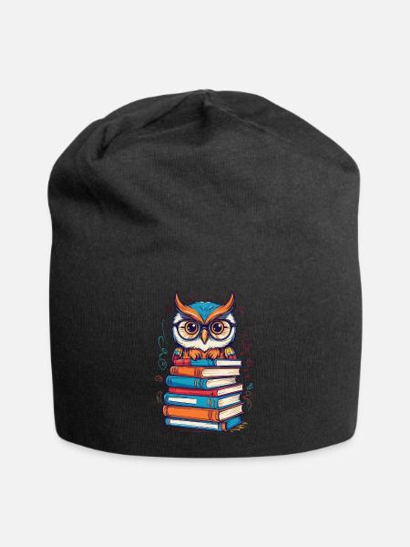 Books Owl Cute Book Illustration Bookworm - Jersey Beanie - black