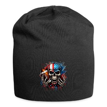 Amerikanische Flagge Totenkopf Fußball Design - Jersey-Beanie - Schwarz - Vorne