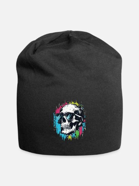 Totenkopf Mit Sonnenbrille Totenkopf Mit Viel - Jersey-Beanie - Schwarz