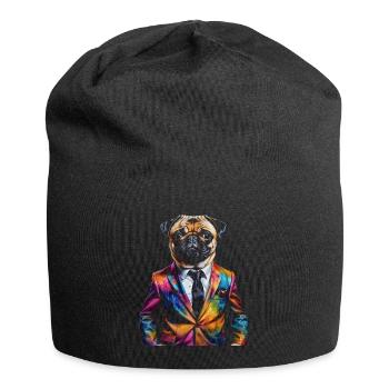 Pug Suit Dog Colorful Funny Animal Design Print - Jersey Beanie - black - Front