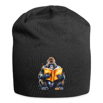 Gorilla Lesen Buch Affe Bunt Tier Design Print - Jersey-Beanie - Schwarz - Vorne