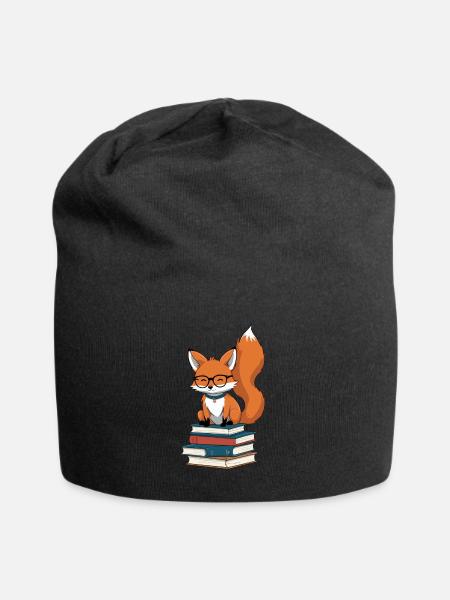 Niedlicher Buch Liebhaber Lustiger Bücher Fuchs - Jersey-Beanie - Schwarz