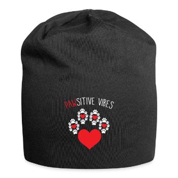 Pawsitive Vibes Cute Pawprints And Hearts Animal - Jersey Beanie - black - Front