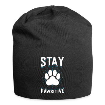 Stay Pawsitive Funny Dog Pawprint Animal Lover - Jersey Beanie - black - Front
