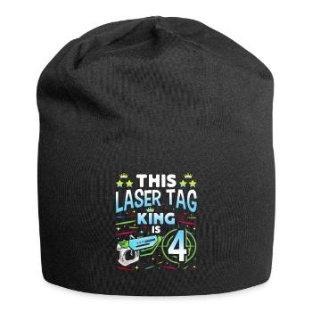 Lasertag King Is 4 Birthday Boy Indoor Laser Tag - Jersey-Beanie - Schwarz - Vorne