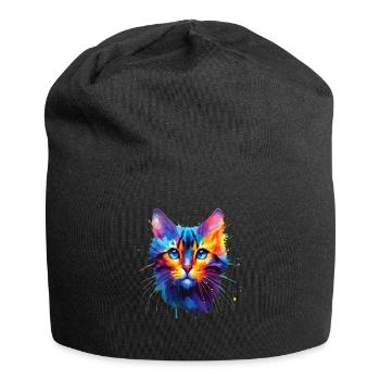 Bunte Splash Art Bengalische Katze - Jersey-Beanie - Schwarz - Vorne