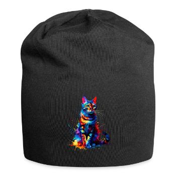 Bunte Splash Art Bengalische Katze - Jersey-Beanie - Schwarz - Vorne