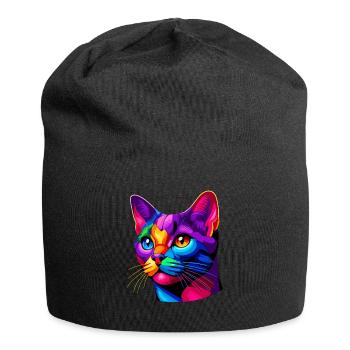 Bunte Pop Art Bombay Katze - Jersey-Beanie - Schwarz - Vorne
