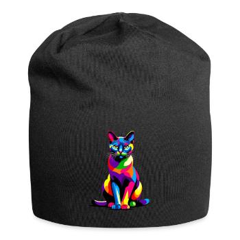 Bunte Pop Art Bombay Katze - Jersey-Beanie - Schwarz - Vorne