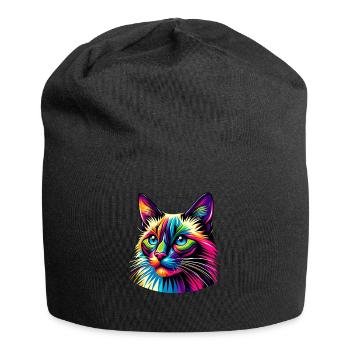 Bunte Pop Art Balinesische Katze Langhaarig - Jersey-Beanie - Schwarz - Vorne