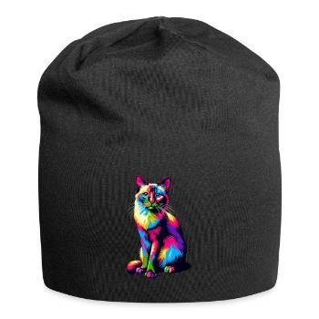 Bunte Pop Art Balinesische Katze Langhaarig - Jersey-Beanie - Schwarz - Vorne
