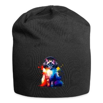 Splash Art Casque Balinais Chat à poil long - Bonnet en jersey - noir - Devant
