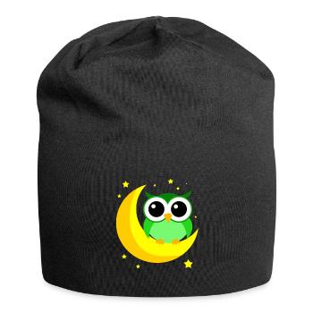 Hibou vert sur la lune dessin animé prédateur oiseau nocturne - Bonnet en jersey - noir - Devant