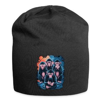 Weise Affen Mit Handy Lustiges Multi Media Design - Jersey-Beanie - Schwarz - Vorne