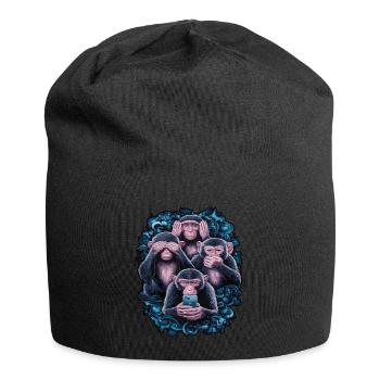 Wise Monkey With Mobile Phone Funny Multi Media Design - Jersey Beanie - black - Front