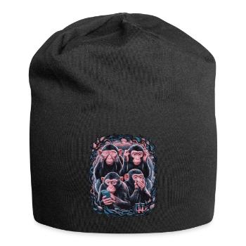 Weise Affen Mit Handy Lustiges Multi Media Design - Jersey-Beanie - Schwarz - Vorne