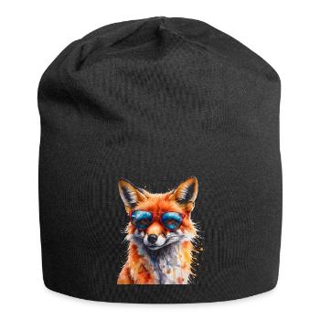 Fuchs Sonnenbrille Bunt Tier Design Print - Jersey-Beanie - Schwarz - Vorne