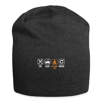 Essen Schlaf Scheiße loslassen Wiederholen Buddhistische Statue - Jersey-Beanie - Anthrazit - Vorne
