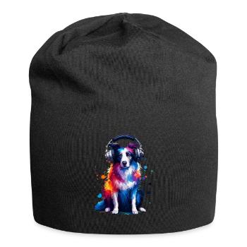 Colorful Splash Art Headphones Border Collie - Jersey Beanie - black - Front