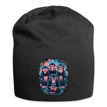 Weise Affen Mit Handy Lustiges Multi Media Design - Jersey-Beanie - Schwarz - Vorne