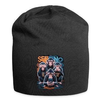Weise Affen Mit Handy Lustiges Multi Media Design - Jersey-Beanie - Schwarz - Vorne