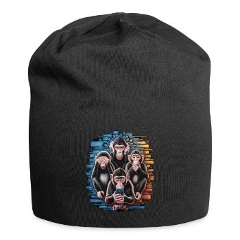 Weise Affen Mit Handy Lustiges Multi Media Design - Jersey-Beanie - Schwarz - Vorne