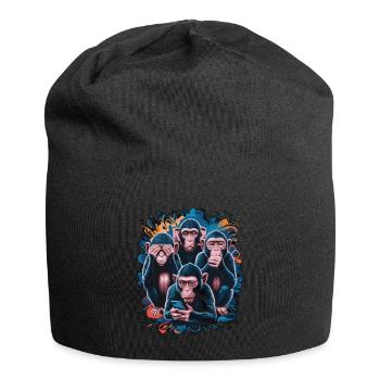 Weise Affen Mit Handy Lustiges Multi Media Design - Jersey-Beanie - Schwarz - Vorne