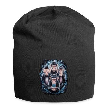 Weise Affen Mit Handy Lustiges Multi Media Design - Jersey-Beanie - Schwarz - Vorne