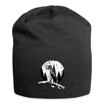 Owl Moon Trees Nocturnal Bird Night Predator Lover - Jersey Beanie - black - Front