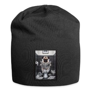Mops Toilette Zeitung lesen Geschenk - Jersey-Beanie - Schwarz - Vorne