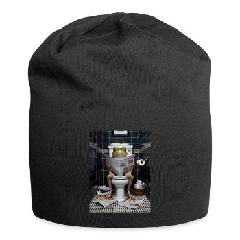 Frosch Toilette Zeitung lesen Geschenk - Jersey-Beanie - Schwarz - Vorne