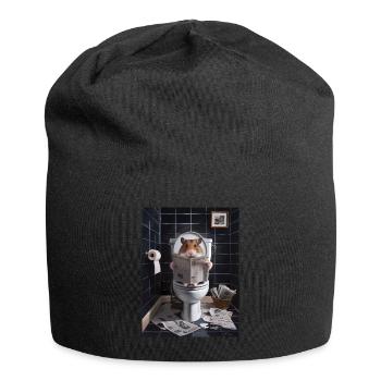 Hamster Toilette Zeitung lesen Geschenk - Jersey-Beanie - Schwarz - Vorne