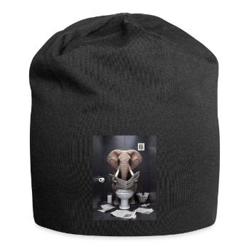 Elefant Toilette Zeitung lesen Geschenk - Jersey-Beanie - Schwarz - Vorne