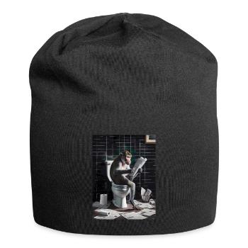 Affe Toilette lesen Zeitung Geschenk - Jersey-Beanie - Schwarz - Vorne
