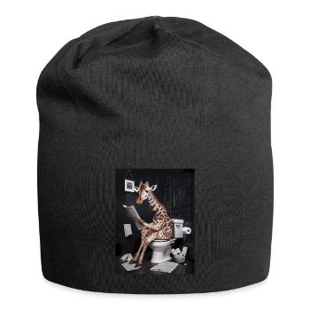 Giraffe Toilette Zeitung lesen Geschenk - Jersey-Beanie - Schwarz - Vorne
