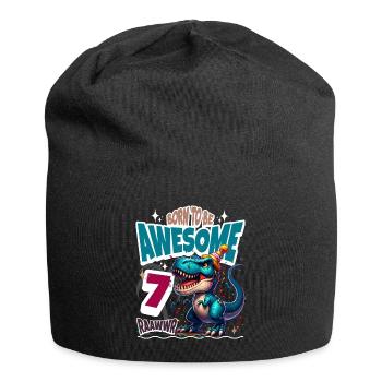 T Rex Dinosaur 7th Birthday Children's Birthday - Jersey Beanie - black - Front