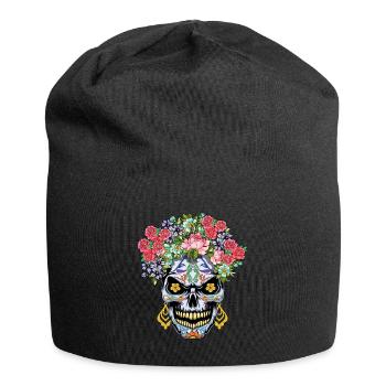 Mexican Floral Muertos Day Of Dead Halloween - Jersey Beanie - black - Front