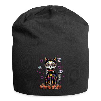 Chat Mexicain Floral Muertos Jour Des Morts Halloween - Bonnet en jersey - noir - Devant