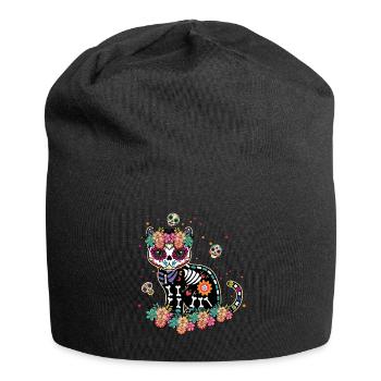 Chat mexicain floral Muertos Jour de la mort Halloween - Bonnet en jersey - noir - Devant