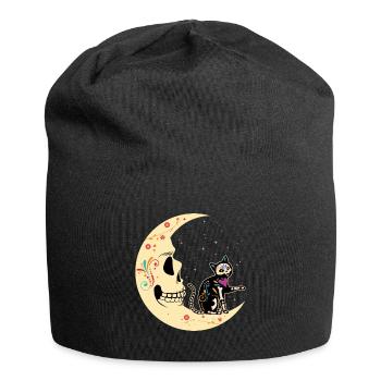 Chat de lune floral Muertos Jour de la mort Halloween - Bonnet en jersey - noir - Devant