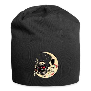 Katze Mond Blumen Muertos Tag der Toten Halloween - Jersey-Beanie - Schwarz - Vorne