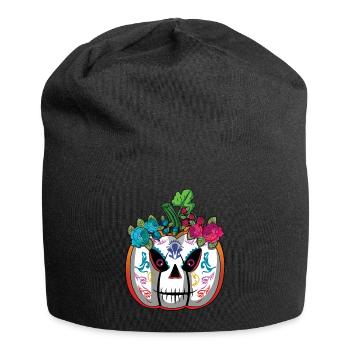 Pumpkin Mexican Floral Muertos Dead - Jersey Beanie - black - Front