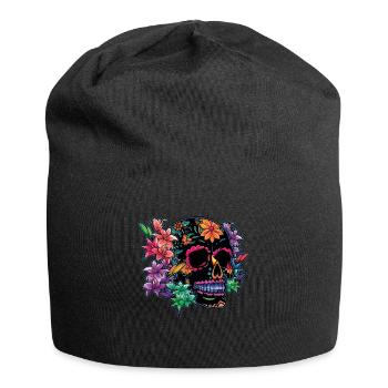 Schwarz Bunt Dia De Los Muertos Halloween Blumen - Jersey-Beanie - Schwarz - Vorne