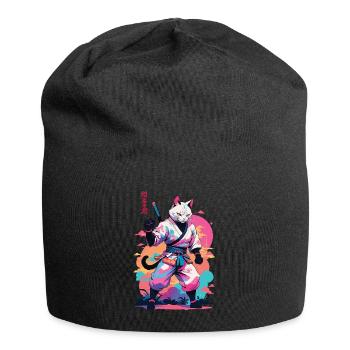 Samurai Katze Vaporwave Aesthetic Japan Kunst - Jersey-Beanie - Schwarz - Vorne