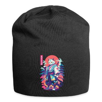 Samurai Katze Vaporwave Aesthetic Japan Kunst - Jersey-Beanie - Schwarz - Vorne