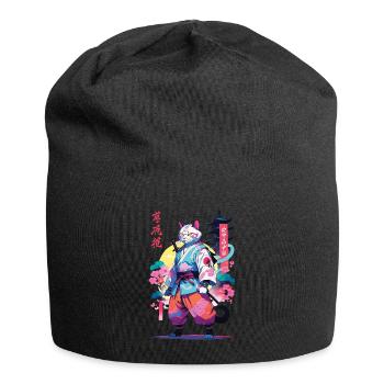 Samurai Katze Vaporwave Aesthetic - Jersey-Beanie - Schwarz - Vorne